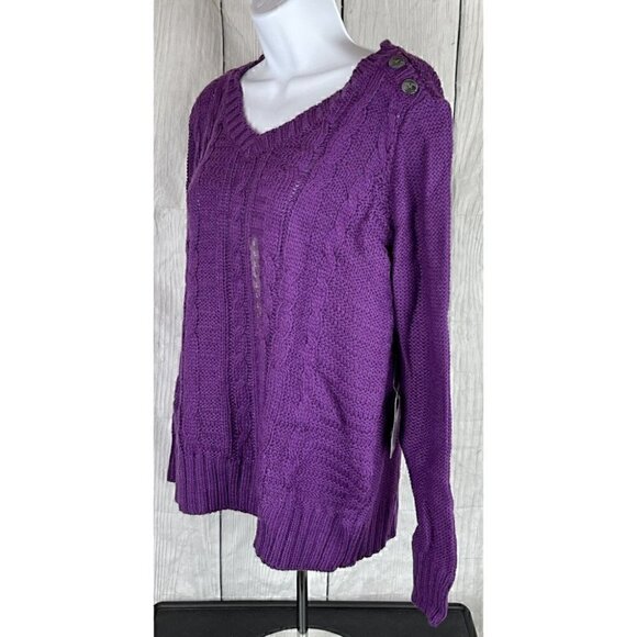 NWT St. John's Bay Womens L Long Sleeve Sweater Purple  Shimmer Threads V-Neck - Picture 2 of 7